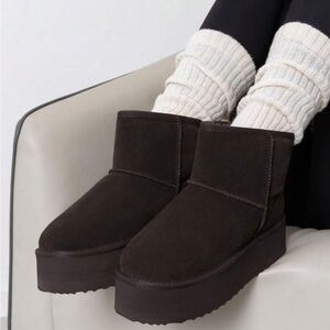 Dream Pairs Platform Faux Shearling Ankle Boots Suede Brown Size 10